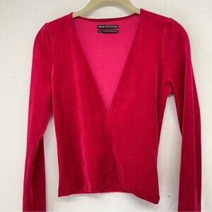 Urban Outfitters Pink V Neck Long Sleeve Blouse Womens S Shirt Top Velvet Casual